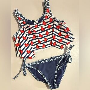 Girl's Striped Bikini with Red Heart Accents